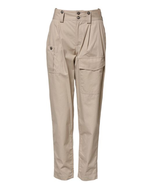 Dolce & Gabbana Natural Beige Cotton High Waisted Pants
