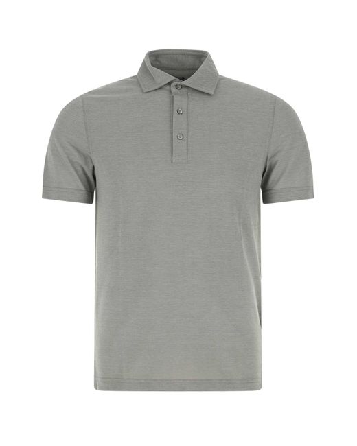 Fedeli Gray Melange Grey Piquet Polo Shirt for men