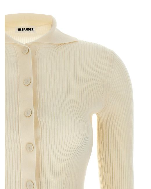Jil Sander White Ribbed Stretch Wool And Viscose Blend Cardigan