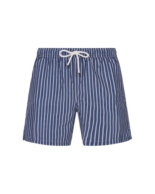 Fedeli Blue Dark Striped Swim Shorts for men
