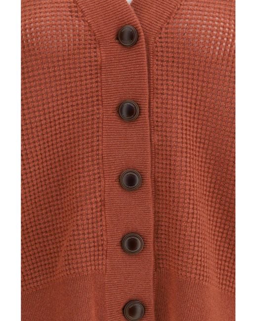 Brunello Cucinelli Orange Cardigan Cashmere With V-Neck Kashmir/Capra Hircus