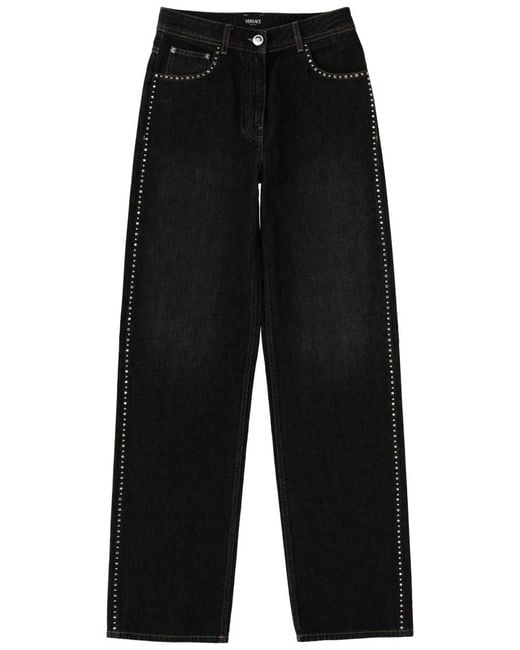 Versace Black Jeans With Studs And Crystals Cotton