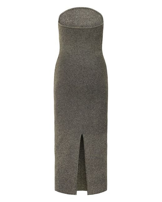 Khaite Gray Fitted Dress With Lurex Details Polyamide