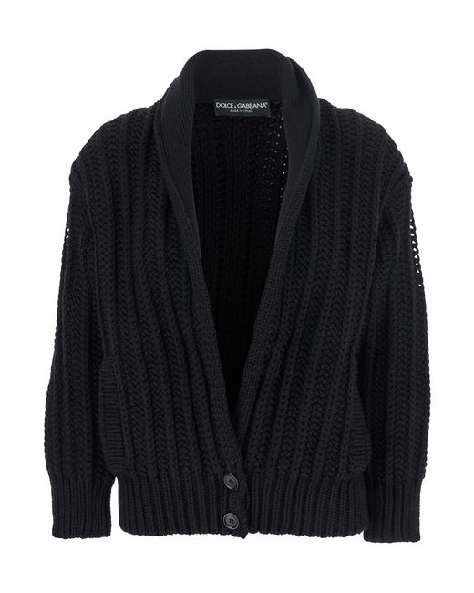 Dolce & Gabbana Black Cardigan With Wide Neckline On The Front