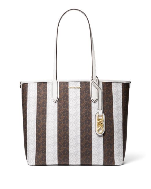 Michael Kors White Striped Shopping Bag With Logo