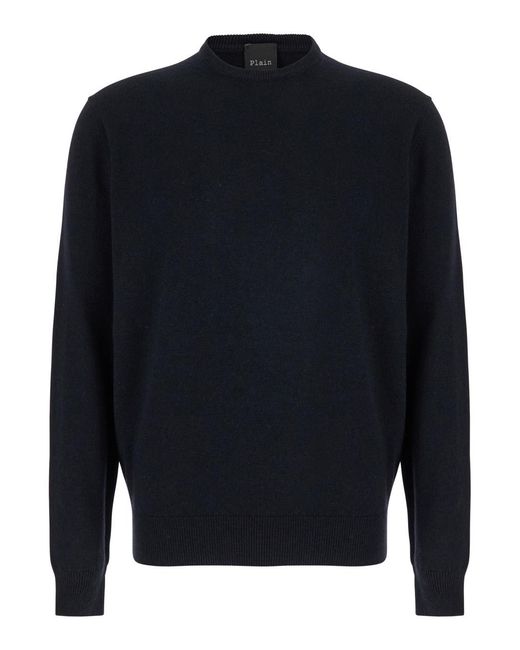 Le Plain Blue Dark Crewneck Sweater for men
