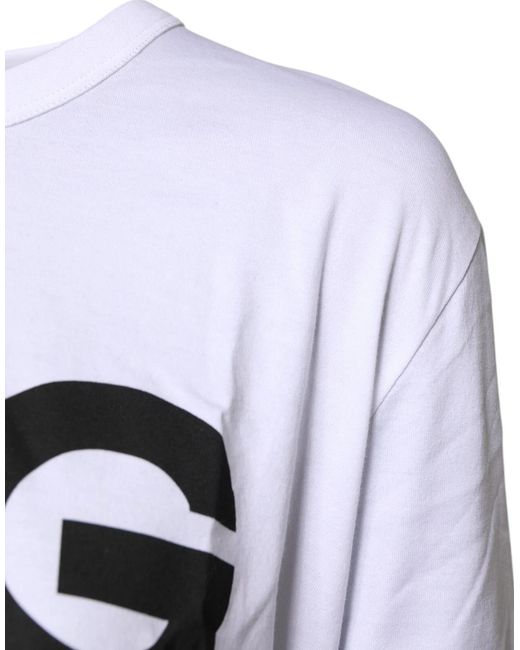 Dolce & Gabbana Blue White Graphic Print Cotton Crew Neck T for men