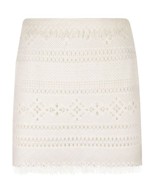 Ermanno Scervino Natural Fringe Edge Pattern Woven Short Skirt