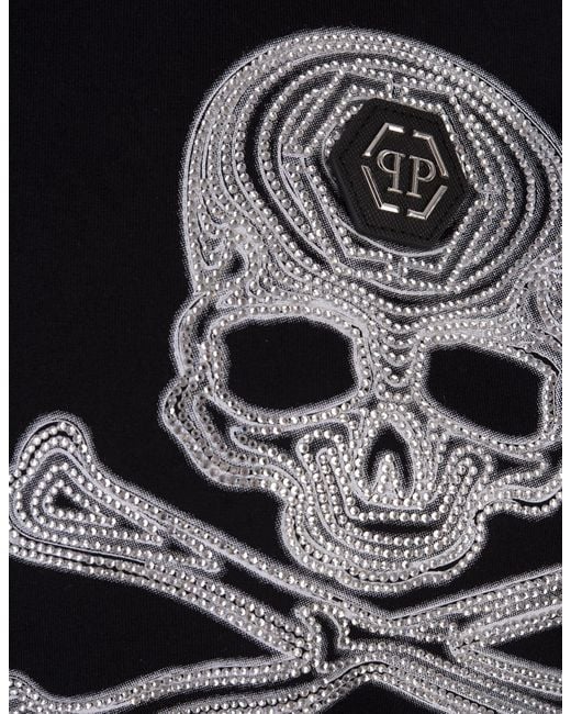Philipp Plein Black T-Shirt With Crystal Skull&Bones for men
