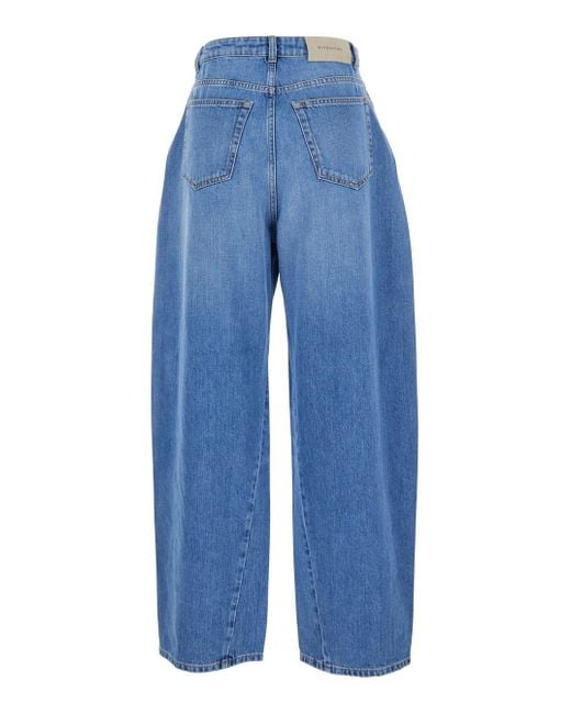 Givenchy Blue Jeans With Logo Patch On The Rear And Wide Leg