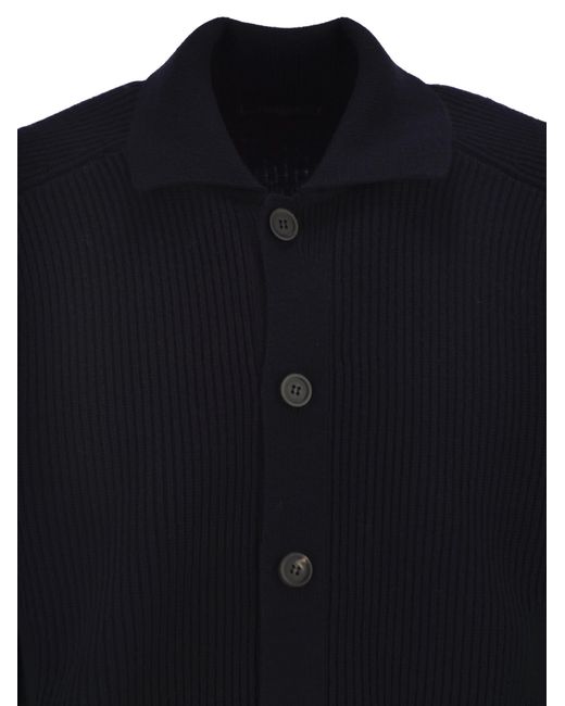 Peserico Blue English Ribbed Wool Cardigan for men