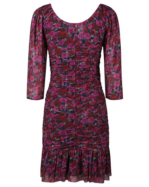 Ganni Purple All-Over Rose Print Mini Dress