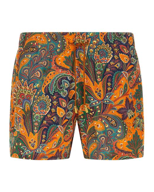 Etro Orange Paisley Floral Swimsuit for men