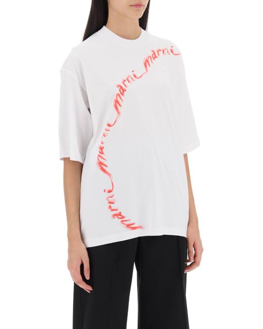 Marni White Wavy Logo Oversized T Shirt