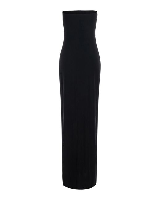 Norma Kamali Black Long Square-Neck Dress Polyester