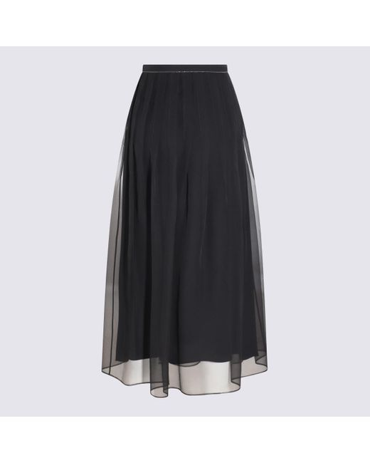 Brunello Cucinelli Black Dark Silk Skirt