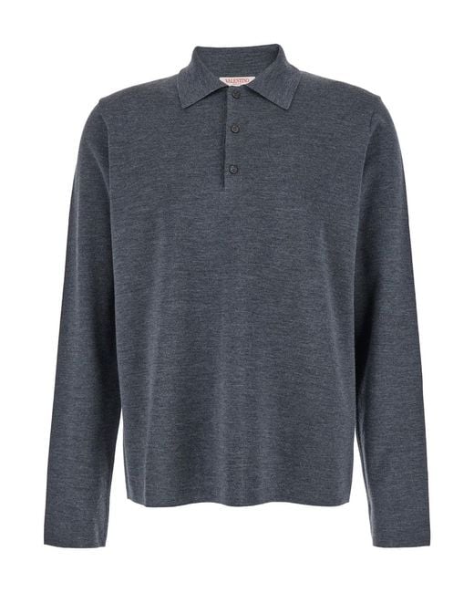 Valentino Blue Wool Polo Shirt With Classic Collar Virgin for men