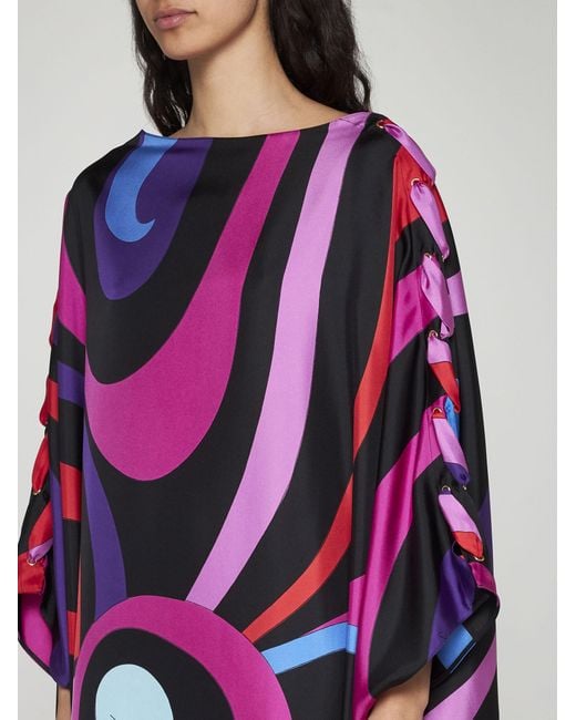 Emilio Pucci Multicolor Pucci Silk Marmo Print Maxi Dress