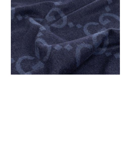 Gucci Blue Cashmere Scarf With Monogram for men