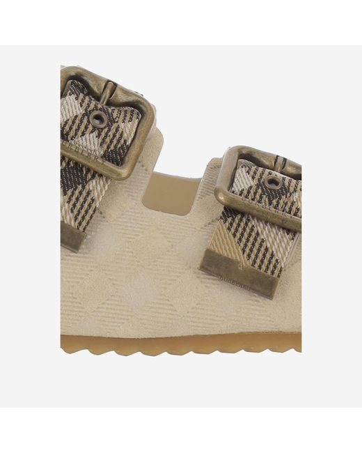 Burberry Natural Mixed Leather Slippers With Double Strap Calf Split
