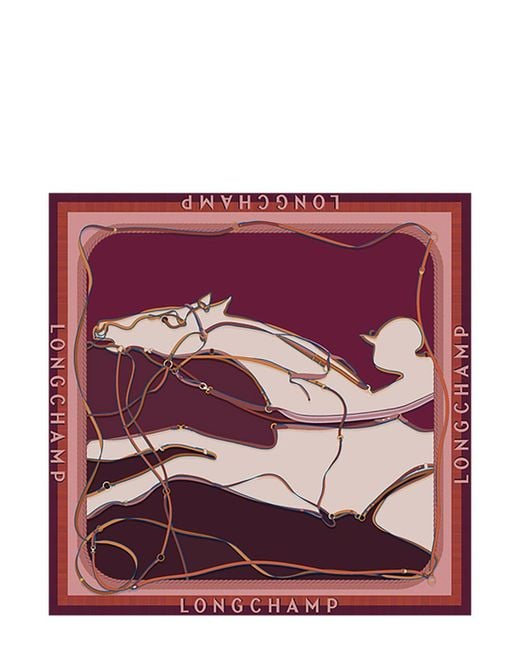 Longchamp Purple Ilk Square Scarf With Maxi Print For