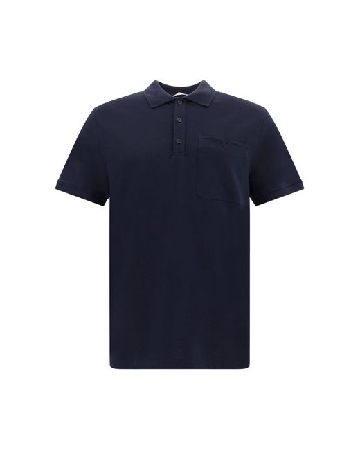 Valentino Blue Button Detailed Short-sleeved Polo Shirt for men