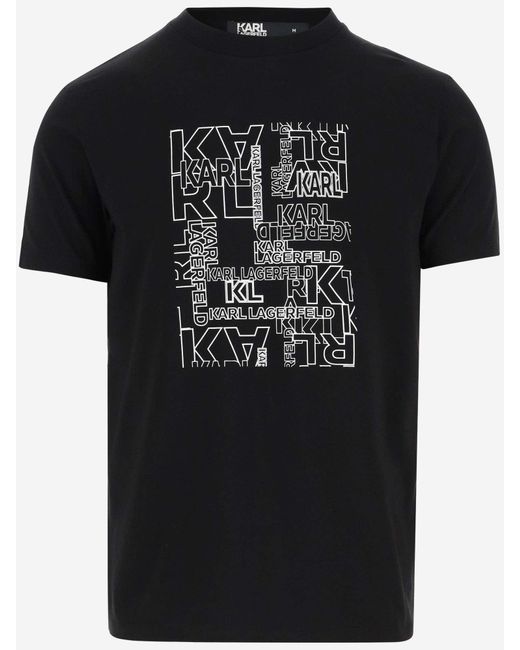 Karl Lagerfeld Black Stretch Cotton T-Shirt With Logo for men
