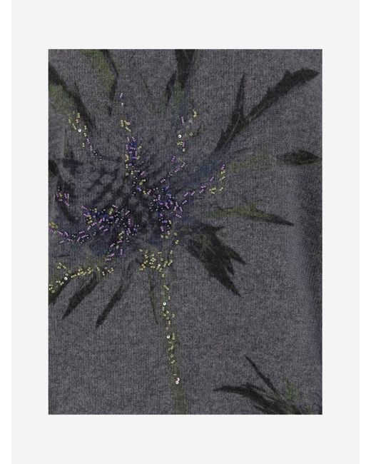Blumarine Gray Wool Blend Sweater With Rhinestones