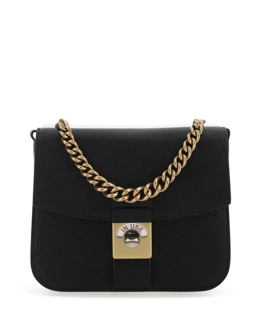 Maison Margiela Black Two-Tone Leather And Cotton New Lock Square Handbag