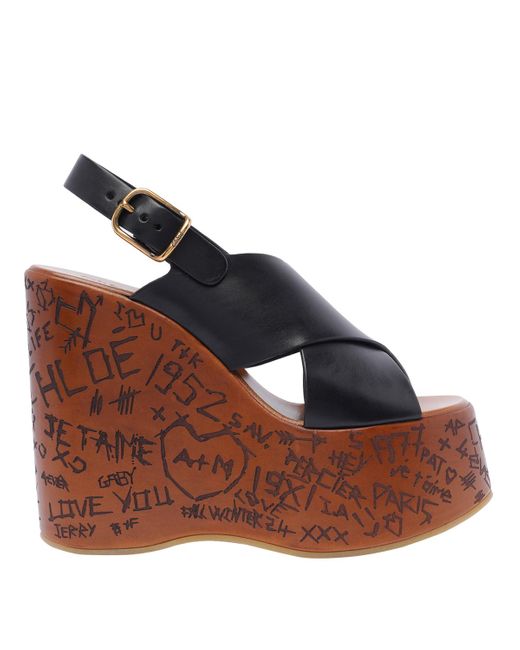 Chloé Brown Maxime Wedge Sandals