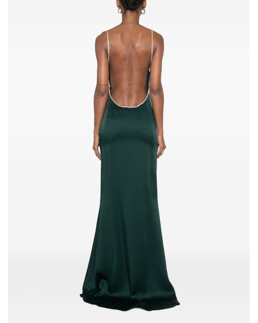 Tom Ford Green Emerald Shiny Envers Satin Evening Gown With Crystal Chain Embroidery