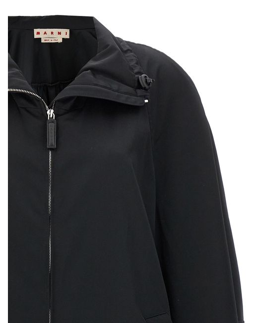Marni Black Satin Parka With Zip Closure
