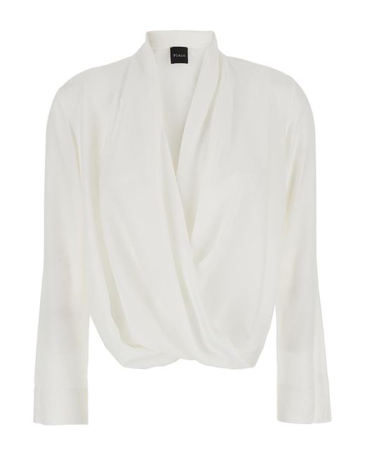 Le Plain White Blouse With Front Neckline And Ruffles