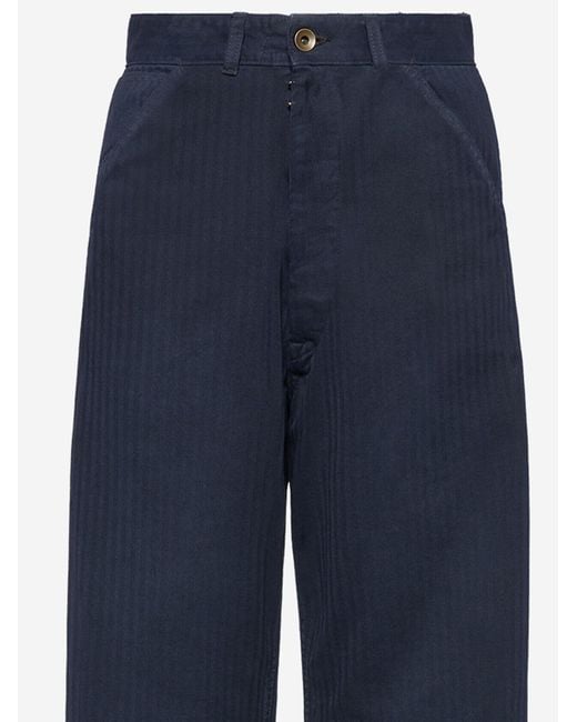 Maison Margiela Blue Cotton Pants With Herringbone Pattern Trousers