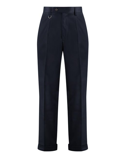 Paolo Pecora Blue Cotton-Blend Roll-Up Trousers Lycra for men