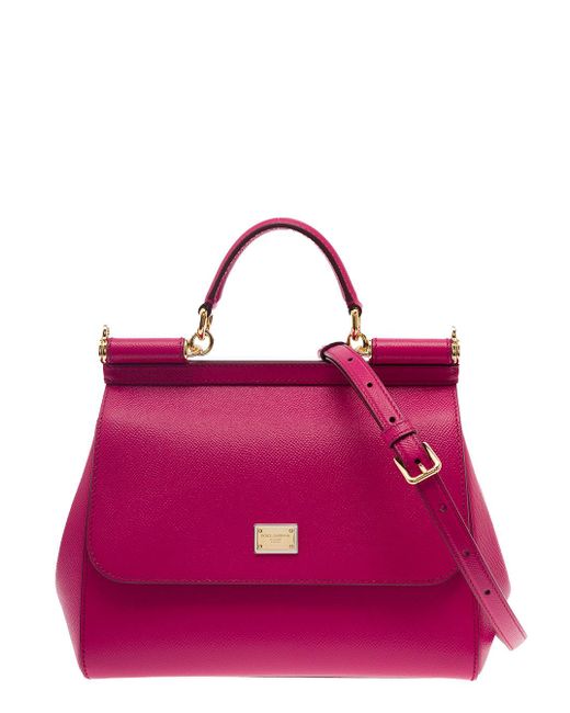 Dolce & Gabbana Small Sicily Fuchsia Handbag With Branded Galvanic ...