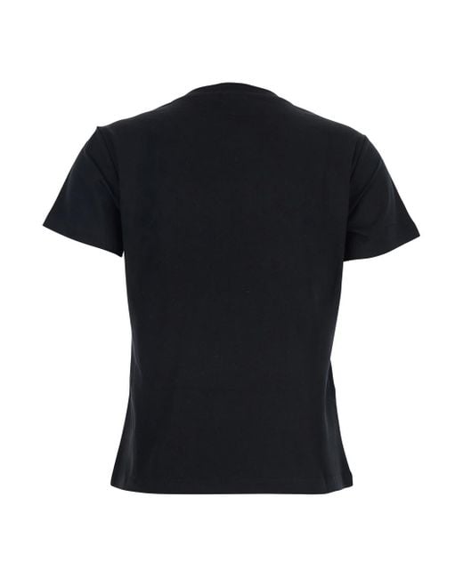 Pinko Black Crewneck T-Shirt With Love Birds Logo With Beads On Front