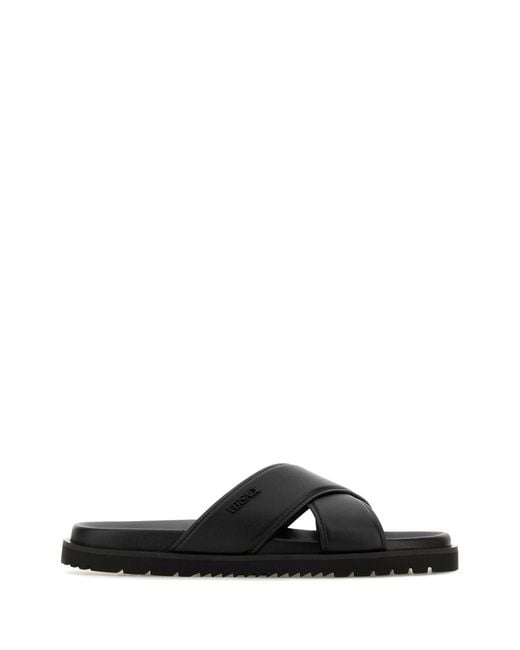 Versace Black Leather Slippers for men
