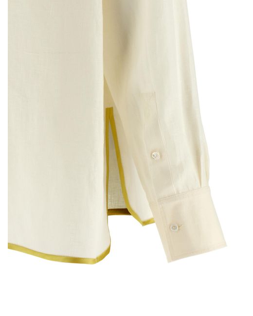 Valentino Garavani White Floral Embroidery Shirt Linen Shirt, Blouse