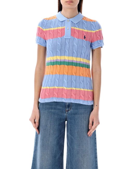 Polo Ralph Lauren Blue Striped Cable Knit Polo Shirt