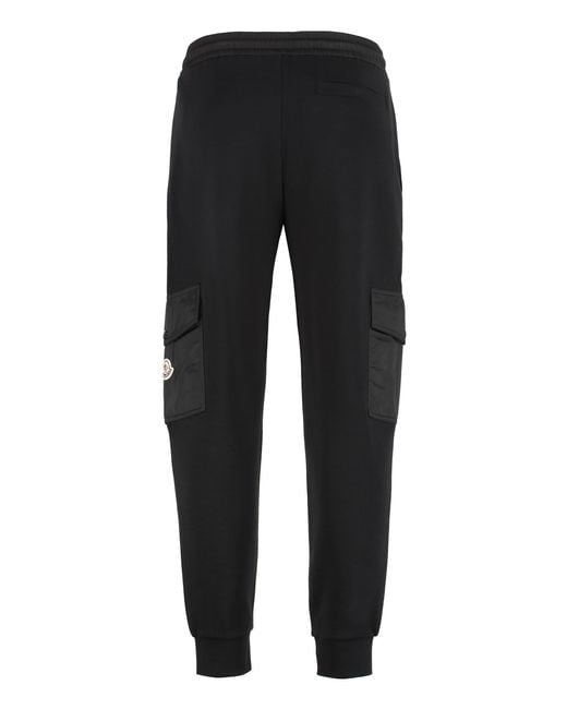 Moncler Black Sporty Cotton Blend Pants Polyamide Track for men