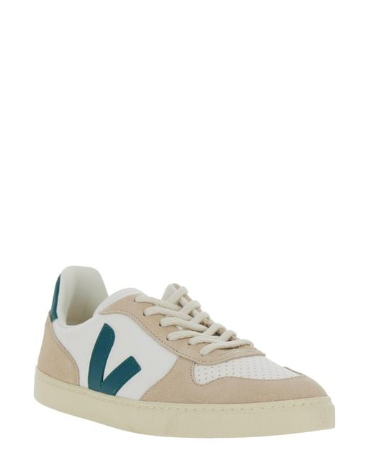 Veja White Sneakers Small V-10 Leather Organic Traced Trainers for men
