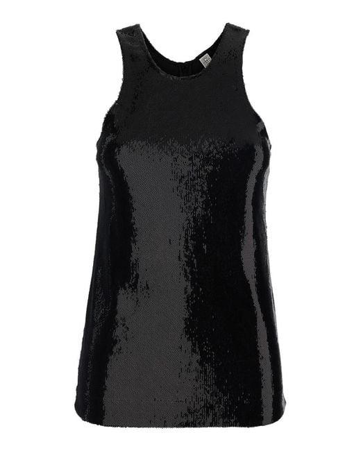 Totême Black Top With Round Neck, Sequin Polyester Tops