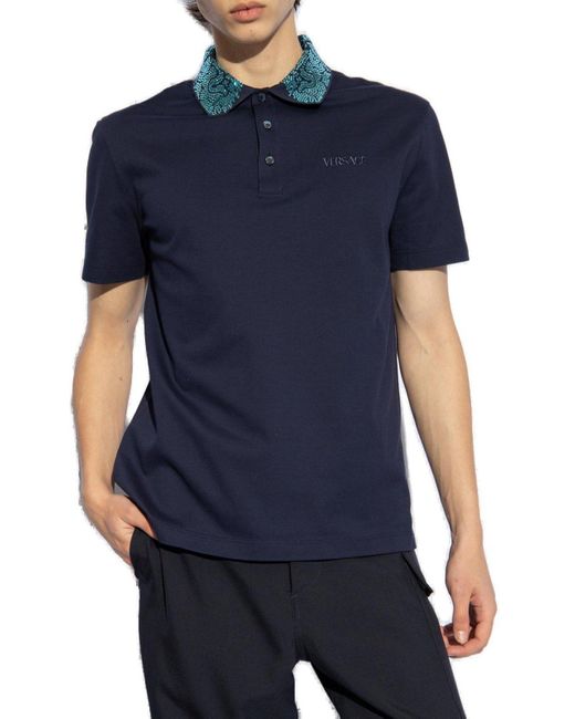 Versace Blue Cotton Polo Shirt, for men