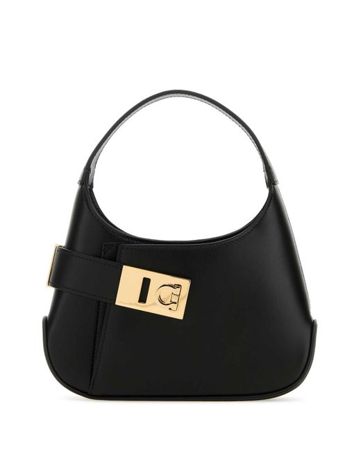 Ferragamo Black Leather Hobo Mini Handbag