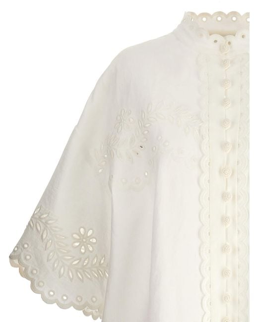 Zimmermann White Junie Embroidered Shirt, Blouse