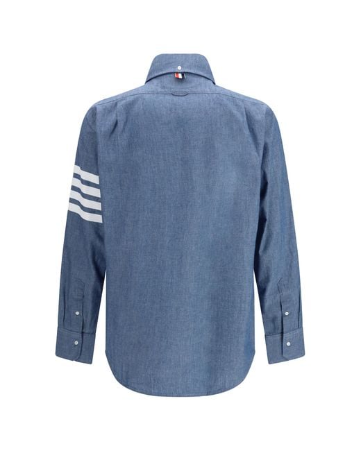 Thom Browne Blue Denim Shirt With Logo Cotton for men
