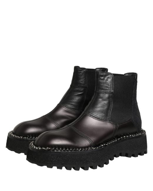Dolce & Gabbana Black Leather Slip On Chelsea Boots Shoes for men