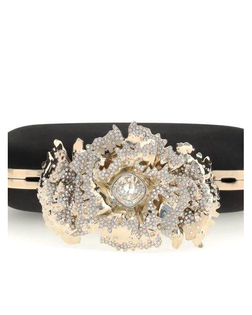 Alexander McQueen Black Carnation Knuckle Clutch