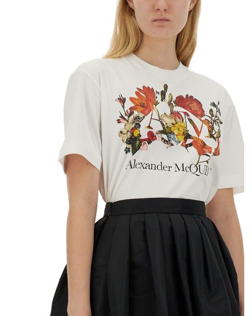 Alexander McQueen White Floral Cotton Jersey T-shirt